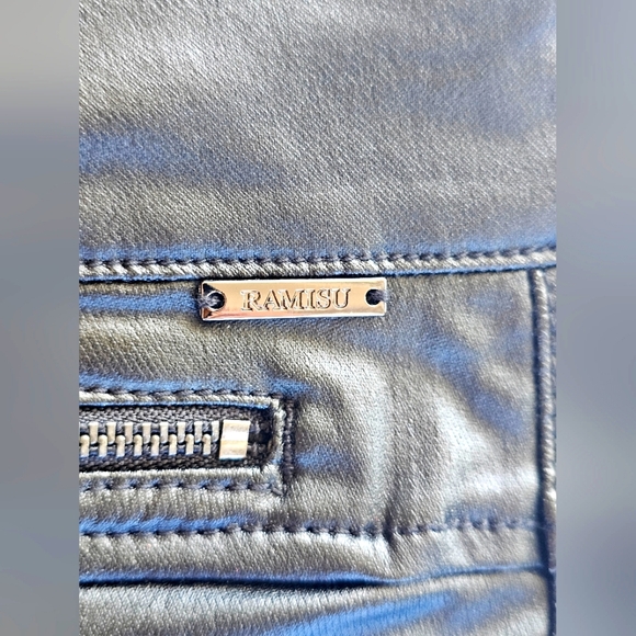 Ramisu Black Faux Leather Silver Zip up Pull on Shorts Goth Grunge Biker Style - Picture 6 of 11